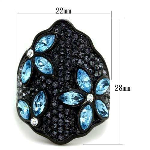 TK1834 - IP Black(Ion Plating) Stainless Steel Ring with Top Grade Crystal in Sea Blue - Alamode - Flyclothing LLC