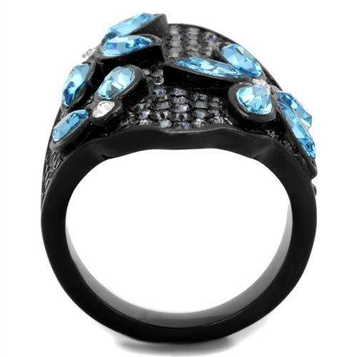 TK1834 - IP Black(Ion Plating) Stainless Steel Ring with Top Grade Crystal in Sea Blue - Alamode - Flyclothing LLC