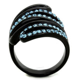TK1835 - IP Black(Ion Plating) Stainless Steel Ring with Top Grade Crystal  in Sea Blue - Alamode