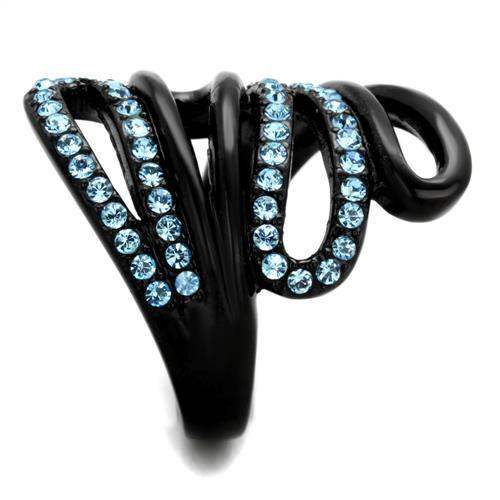 TK1835 - IP Black(Ion Plating) Stainless Steel Ring with Top Grade Crystal in Sea Blue - Alamode - Flyclothing LLC