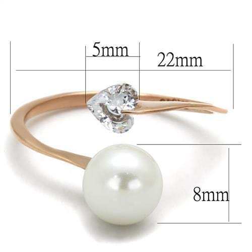 TK1837 - IP Rose Gold(Ion Plating) Stainless Steel Ring with Synthetic Pearl in White - Alamode - Flyclothing LLC