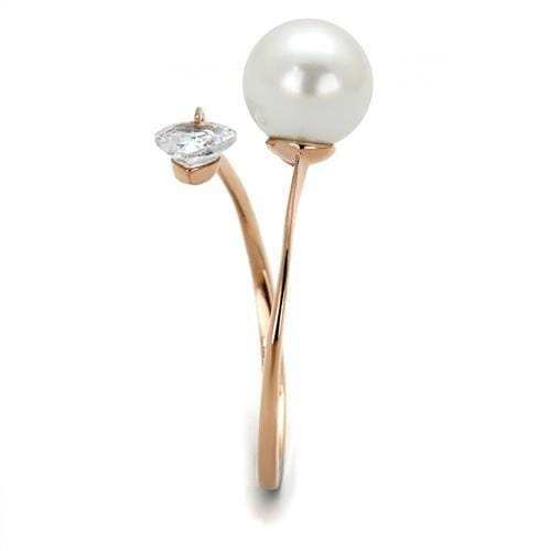 TK1837 - IP Rose Gold(Ion Plating) Stainless Steel Ring with Synthetic Pearl in White - Alamode - Flyclothing LLC