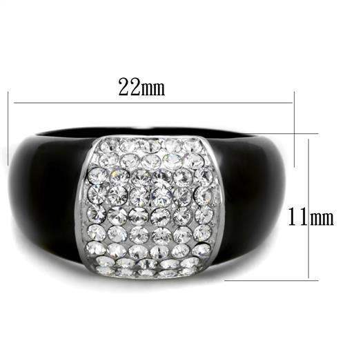 TK1840 - Two-Tone IP Black (Ion Plating) Stainless Steel Ring with Top Grade Crystal in Clear - Alamode - Flyclothing LLC