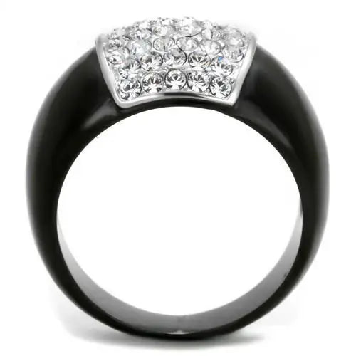 TK1840 - Two-Tone IP Black (Ion Plating) Stainless Steel Ring with Top Grade Crystal in Clear - Alamode - Flyclothing LLC