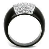 TK1840 - Two-Tone IP Black (Ion Plating) Stainless Steel Ring with Top Grade Crystal in Clear - Alamode - Flyclothing LLC
