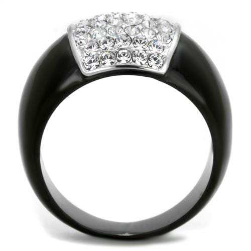 TK1840 - Two-Tone IP Black (Ion Plating) Stainless Steel Ring with Top Grade Crystal in Clear - Alamode - Flyclothing LLC