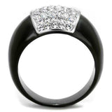 TK1840 - Two-Tone IP Black (Ion Plating) Stainless Steel Ring with Top Grade Crystal in Clear - Alamode - Flyclothing LLC