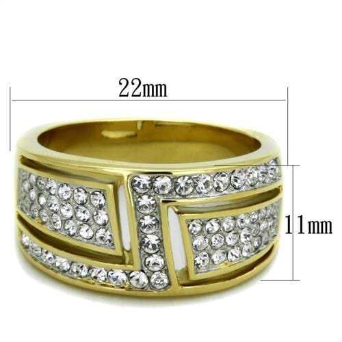 TK1845 - Two-Tone IP Gold (Ion Plating) Stainless Steel Ring with Top Grade Crystal in Clear - Alamode - Flyclothing LLC