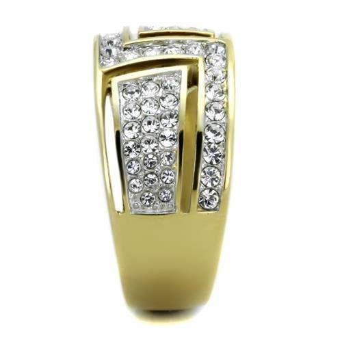 TK1845 - Two-Tone IP Gold (Ion Plating) Stainless Steel Ring with Top Grade Crystal in Clear - Alamode - Flyclothing LLC