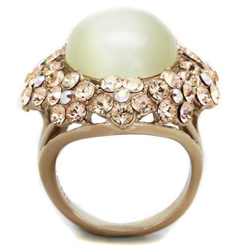 TK1846 - IP Rose Gold(Ion Plating) Stainless Steel Ring with Synthetic Cat Eye in White - Alamode - Flyclothing LLC