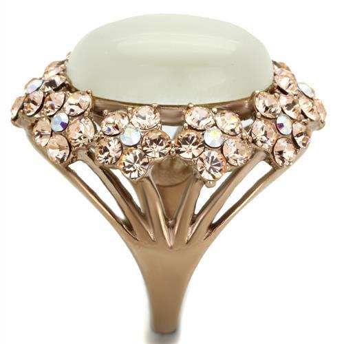 TK1846 - IP Rose Gold(Ion Plating) Stainless Steel Ring with Synthetic Cat Eye in White - Alamode - Flyclothing LLC