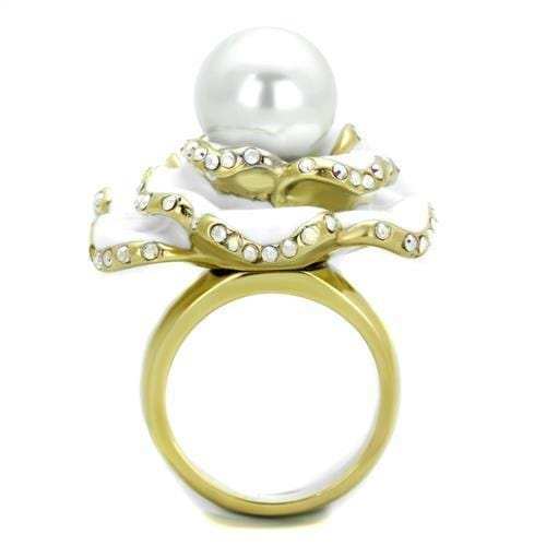 TK1847 - IP Gold(Ion Plating) Stainless Steel Ring with Synthetic Pearl in White - Alamode - Flyclothing LLC