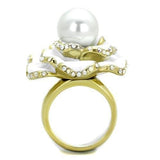 TK1847 - IP Gold(Ion Plating) Stainless Steel Ring with Synthetic Pearl in White - Alamode