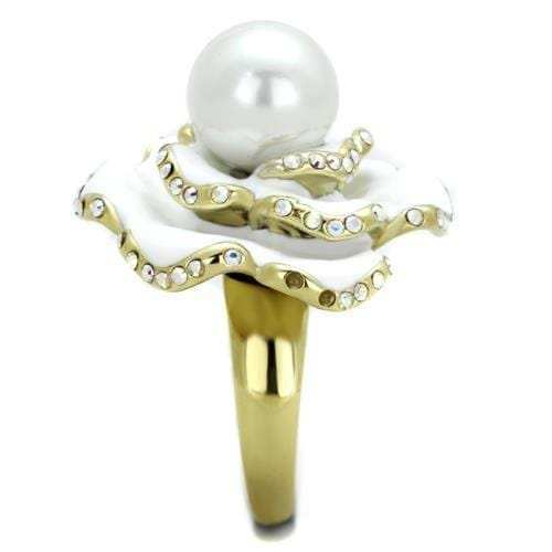 TK1847 - IP Gold(Ion Plating) Stainless Steel Ring with Synthetic Pearl in White - Alamode - Flyclothing LLC