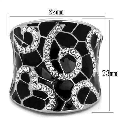 TK1853 - High polished (no plating) Stainless Steel Ring with Top Grade Crystal in Clear - Alamode - Flyclothing LLC