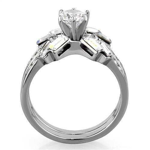 TK1856 - High polished (no plating) Stainless Steel Ring with AAA Grade CZ in Clear - Alamode - Flyclothing LLC
