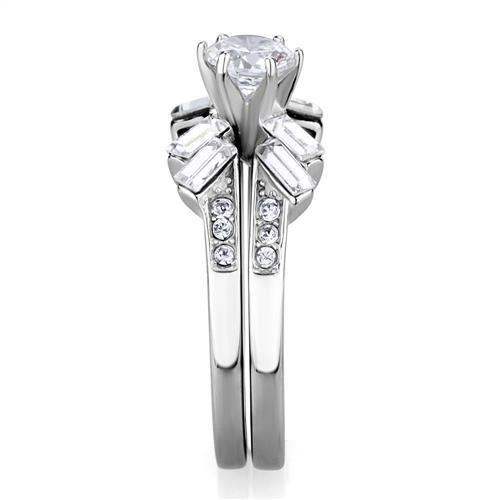 TK1856 - High polished (no plating) Stainless Steel Ring with AAA Grade CZ in Clear - Alamode - Flyclothing LLC