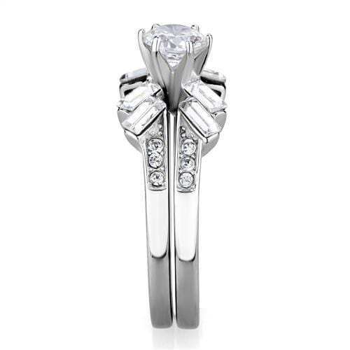 TK1856 - High polished (no plating) Stainless Steel Ring with AAA Grade CZ in Clear - Alamode - Flyclothing LLC