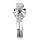 TK1856 - High polished (no plating) Stainless Steel Ring with AAA Grade CZ  in Clear - Alamode