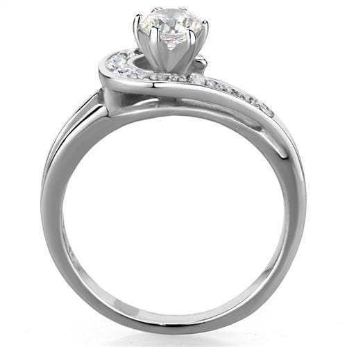 TK1857 - High polished (no plating) Stainless Steel Ring with AAA Grade CZ in Clear - Alamode - Flyclothing LLC