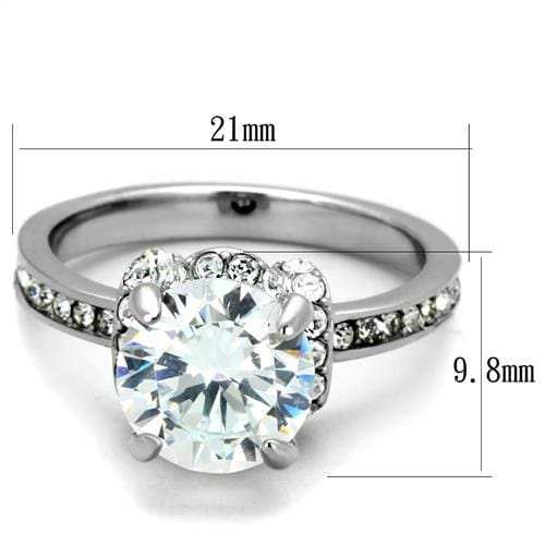 TK1859 - No Plating Stainless Steel Ring with AAA Grade CZ in Clear - Alamode - Flyclothing LLC