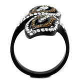 TK1864 - IP Black(Ion Plating) Stainless Steel Ring with Top Grade Crystal  in Smoked Quartz - Alamode