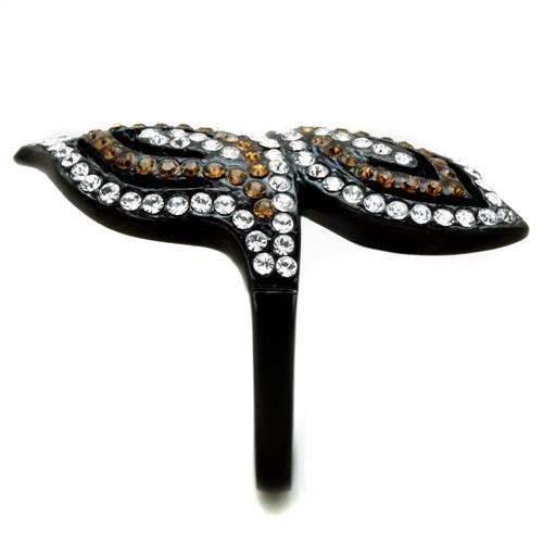 TK1864 - IP Black(Ion Plating) Stainless Steel Ring with Top Grade Crystal in Smoked Quartz - Alamode - Flyclothing LLC