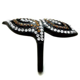 TK1864 - IP Black(Ion Plating) Stainless Steel Ring with Top Grade Crystal in Smoked Quartz - Alamode - Flyclothing LLC