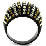 TK1865 - IP Black(Ion Plating) Stainless Steel Ring with Top Grade Crystal  in Multi Color - Alamode