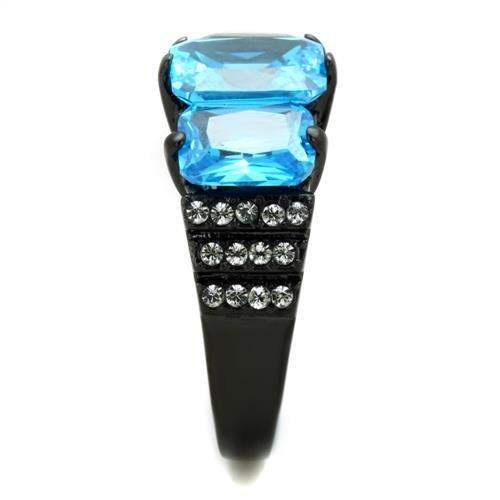 TK1866 - IP Black(Ion Plating) Stainless Steel Ring with AAA Grade CZ in Sea Blue - Alamode - Flyclothing LLC