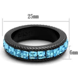 TK1867 - IP Black(Ion Plating) Stainless Steel Ring with Top Grade Crystal  in Sea Blue - Alamode