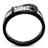 TK1868 - Two-Tone IP Black (Ion Plating) Stainless Steel Ring with Top Grade Crystal  in Clear - Alamode