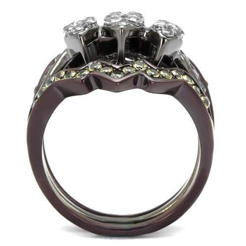 TK1869LJ - IP Light Black (IP Gun) & IP Dark Brown (IP coffee) Stainless Steel Ring with AAA Grade CZ in Clear - Alamode - Flyclothing LLC