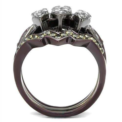 TK1869LJ - IP Light Black (IP Gun) & IP Dark Brown (IP coffee) Stainless Steel Ring with AAA Grade CZ in Clear - Alamode - Flyclothing LLC