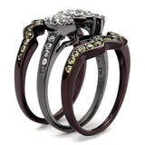 TK1869LJ - IP Light Black (IP Gun) & IP Dark Brown (IP coffee) Stainless Steel Ring with AAA Grade CZ in Clear - Alamode - Flyclothing LLC