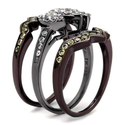 TK1869LJ - IP Light Black (IP Gun) & IP Dark Brown (IP coffee) Stainless Steel Ring with AAA Grade CZ in Clear - Alamode - Flyclothing LLC