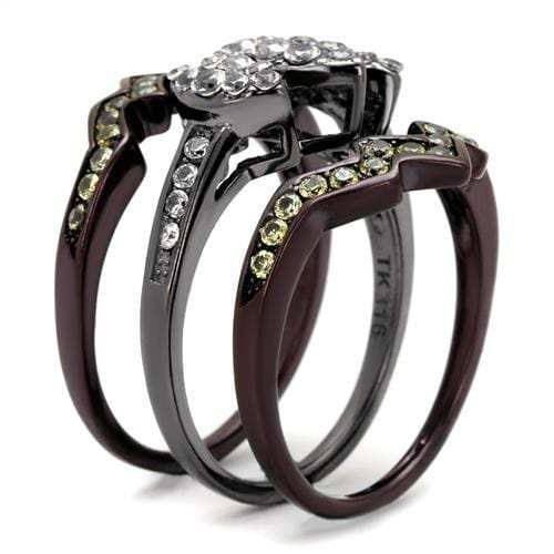 TK1869LJ - IP Light Black (IP Gun) & IP Dark Brown (IP coffee) Stainless Steel Ring with AAA Grade CZ in Clear - Alamode - Flyclothing LLC