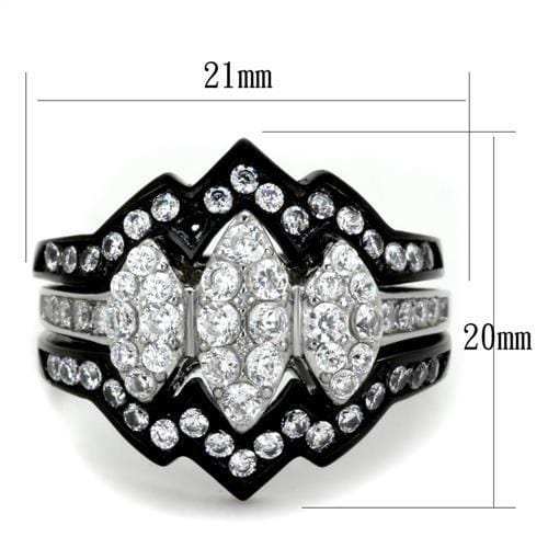 TK1869 - Two-Tone IP Black (Ion Plating) Stainless Steel Ring with AAA Grade CZ in Clear - Alamode - Flyclothing LLC