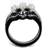 TK1869 - Two-Tone IP Black (Ion Plating) Stainless Steel Ring with AAA Grade CZ  in Clear - Alamode