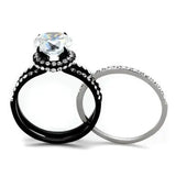 TK1870 - Two-Tone IP Black (Ion Plating) Stainless Steel Ring with AAA Grade CZ in Clear - Alamode - Flyclothing LLC