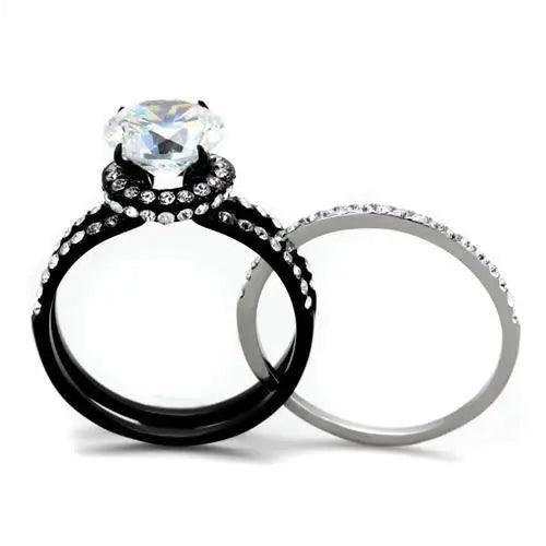 TK1870 - Two-Tone IP Black (Ion Plating) Stainless Steel Ring with AAA Grade CZ in Clear - Alamode - Flyclothing LLC