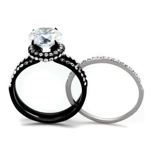 TK1870 - Two-Tone IP Black (Ion Plating) Stainless Steel Ring with AAA Grade CZ in Clear - Alamode - Flyclothing LLC