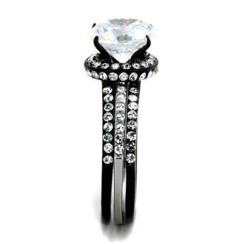 TK1870 - Two-Tone IP Black (Ion Plating) Stainless Steel Ring with AAA Grade CZ in Clear - Alamode - Flyclothing LLC