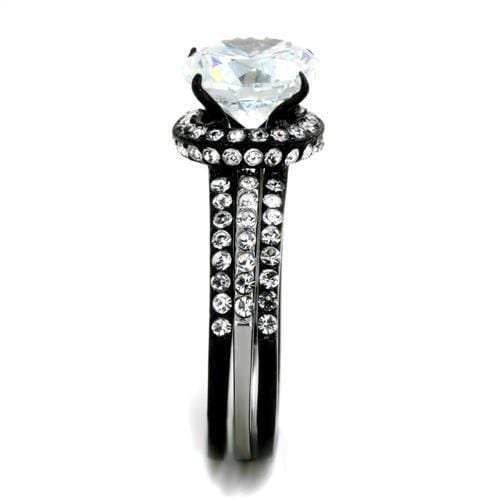 TK1870 - Two-Tone IP Black (Ion Plating) Stainless Steel Ring with AAA Grade CZ in Clear - Alamode - Flyclothing LLC