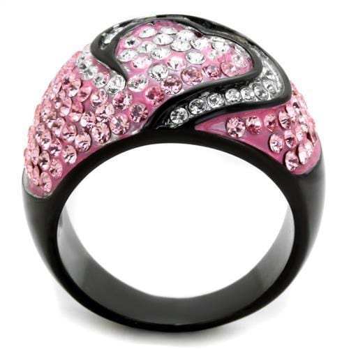 TK1871 - Two-Tone IP Black (Ion Plating) Stainless Steel Ring with Top Grade Crystal in Light Rose - Alamode - Flyclothing LLC