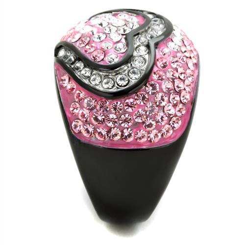 TK1871 - Two-Tone IP Black (Ion Plating) Stainless Steel Ring with Top Grade Crystal in Light Rose - Alamode - Flyclothing LLC