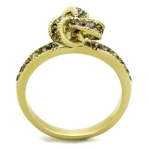 TK1874 - IP Gold(Ion Plating) Stainless Steel Ring with Top Grade Crystal in Smoked Quartz - Alamode - Flyclothing LLC
