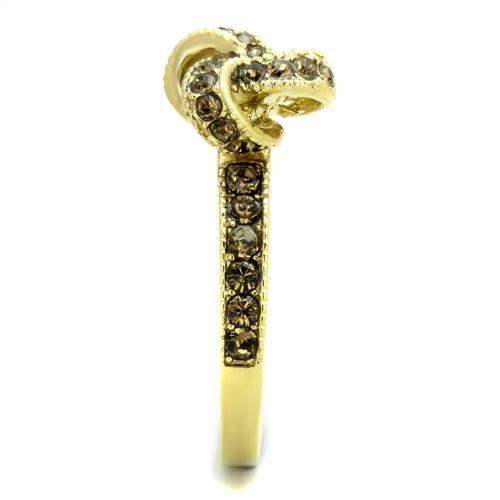 TK1874 - IP Gold(Ion Plating) Stainless Steel Ring with Top Grade Crystal in Smoked Quartz - Alamode - Flyclothing LLC