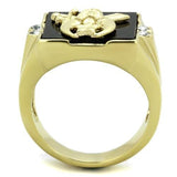 TK1890 - IP Gold(Ion Plating) Stainless Steel Ring with Synthetic Onyx in Jet - Alamode