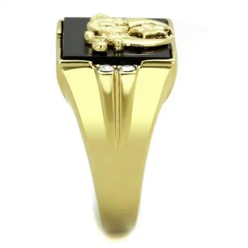 TK1890 - IP Gold(Ion Plating) Stainless Steel Ring with Synthetic Onyx in Jet - Alamode - Flyclothing LLC